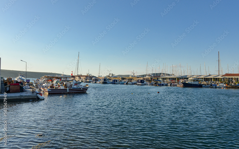 fishing boats and yachts in Port Alacati Marina (Cesme, Izmir province, Turkey)