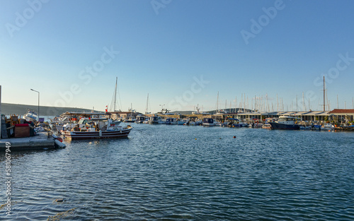 fishing boats and yachts in Port Alacati Marina (Cesme, Izmir province, Turkey)