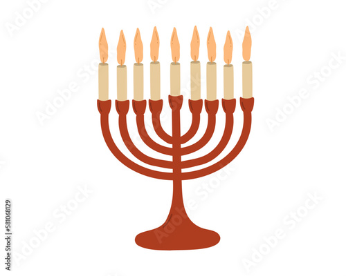Hanukkah menorah. Candlestick with nine candles.  Flat vector illustration © Tetiana Kasatkina
