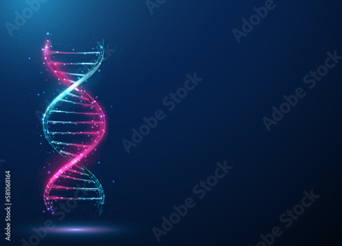 Abstract blue and purple 3d DNA molecule helix