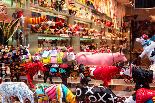 Photography Store in Amsterdam selling colourful cow statues