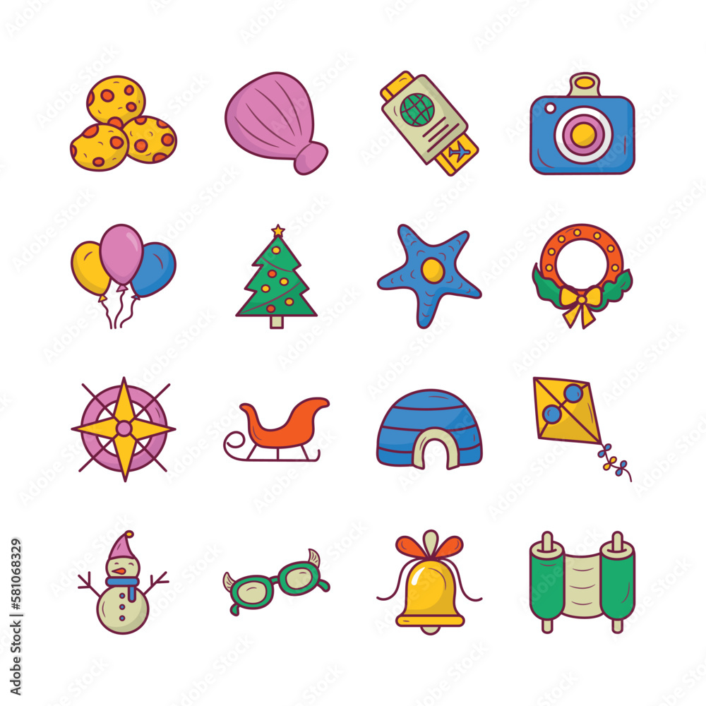 Holiday Vector Hand Draw Outline icon style illustration. EPS 10 Files Set 3