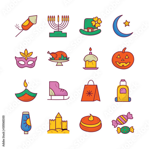 Holiday Vector Hand Draw Outline icon style illustration. EPS 10 Files Set 6