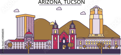 United States, Tucson tourism landmarks, vector city travel illustration photo