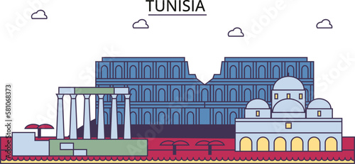 Tunisia tourism landmarks, vector city travel illustration photo