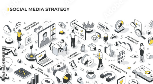 Social Media Strategy Isometric Illustration