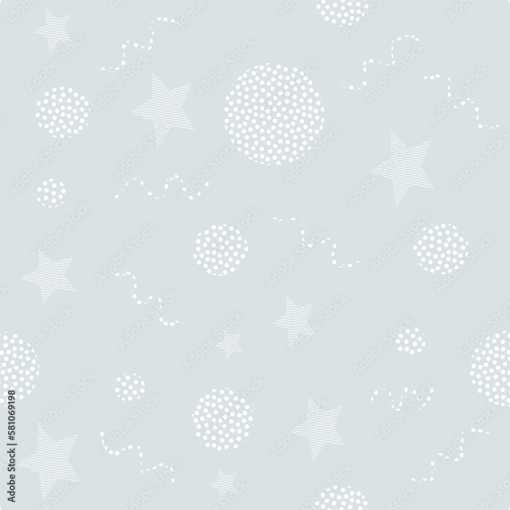 Cute White Stars and Dots Seamless Vector Patterns. Tiny Stars Isolated on a light Blue and Gray