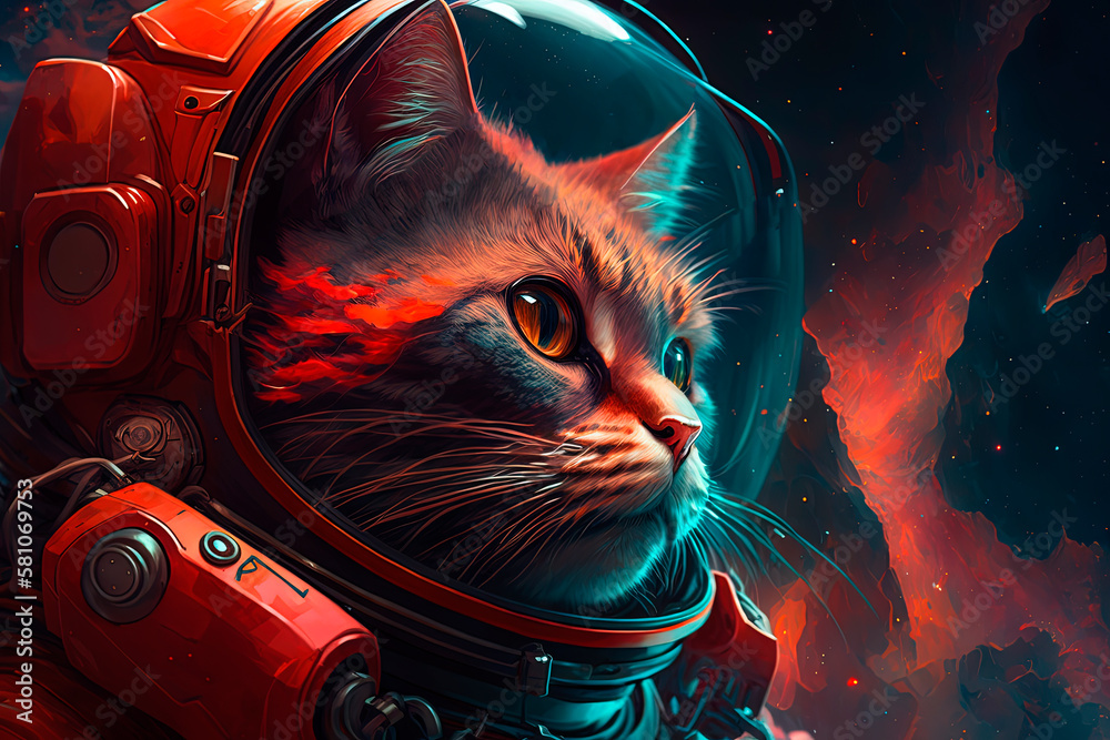 A close up of a cat wearing a space suit. Generative AI