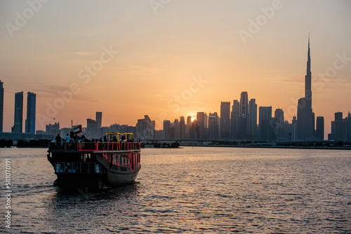Photography Boat cruise sunset silhouette of Dubai from the Creek