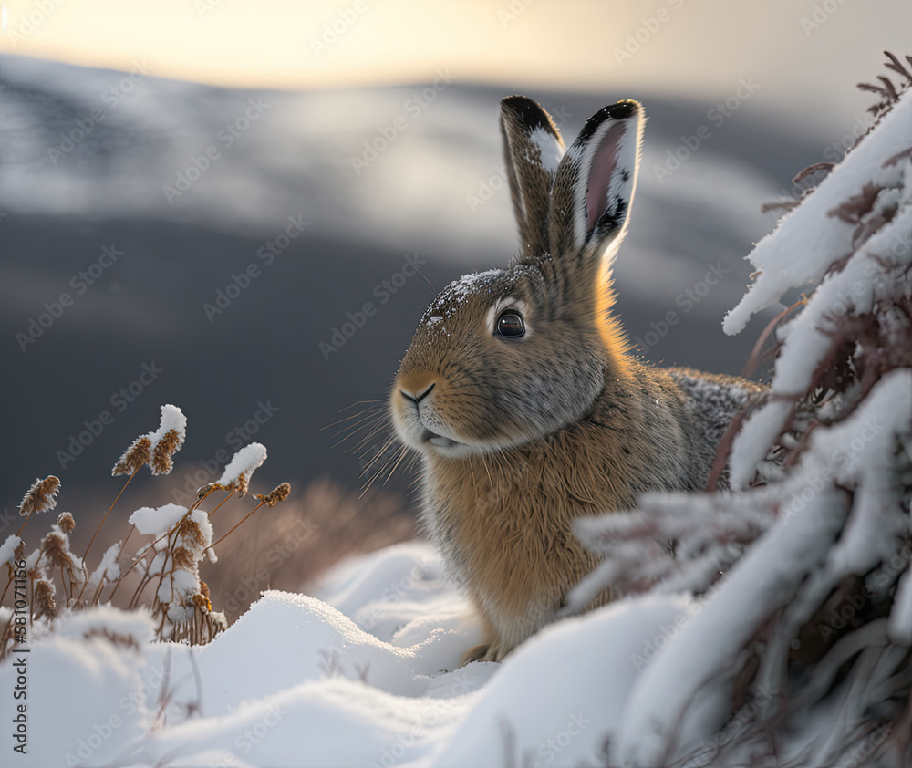 Obraz premium Winter Rabbit, Generative AI illustration