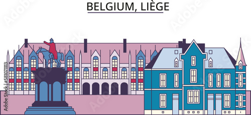 Belgium, Liege tourism landmarks, vector city travel illustration