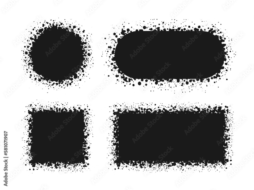 Grunge ink splatter frame set. Spray graffiti stencil border template ...