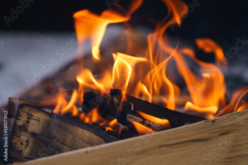 Outdoors campfire in winter. photo