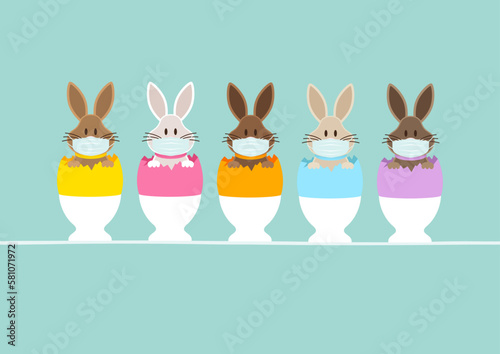 5 Osterhasen Maske Eierbecher Eierschalen Karte Türkis