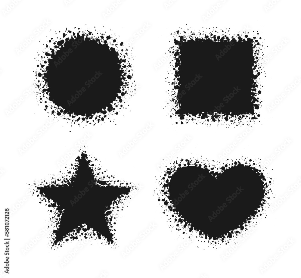 Grunge ink splatter frame set. Spray graffiti stencil border template. Grunge ink splatter frame set. Spray graffiti stencil border template.
