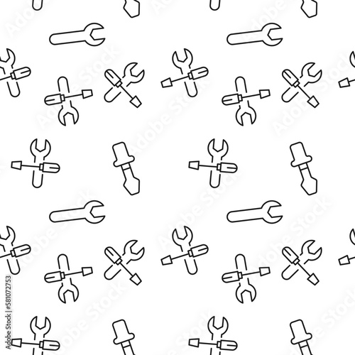 Monochrome vector seamless pattern of wrench, cogwheel for web sites and polygraphy