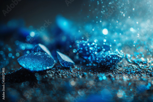 Abstract defocused and Bokeh Background with Shimmering Blue Glitter, generative ai