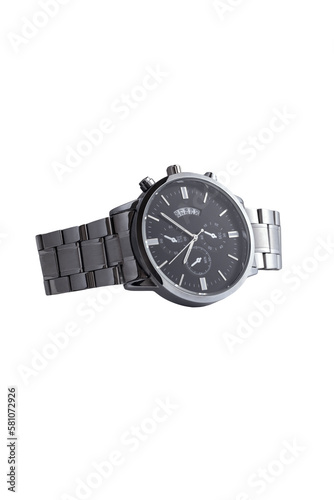 Luxury black and silver watch on transparent background 