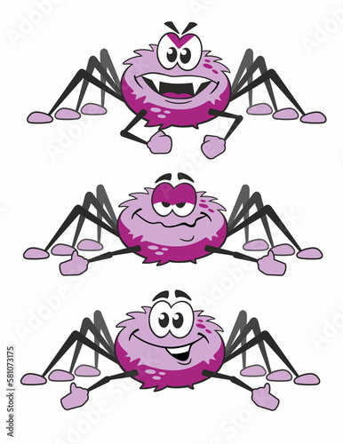 Magentafarbene Cartoon-Spinne in 3 Varianten
