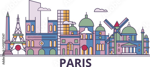 France, Paris City tourism landmarks, vector city travel illustration