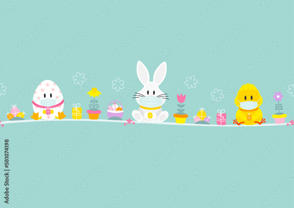 Osterei, Weißer Osterhase & Küken Maske Icons Karte Türkis Osterei, Weißer Osterhase & Küken Maske Icons Karte Türkis