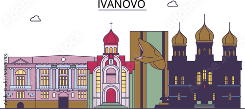 Russia, Ivanovo tourism landmarks, vector city travel illustration