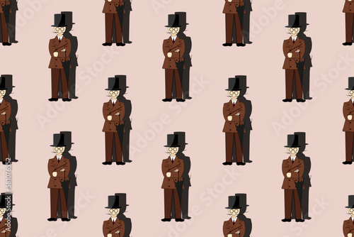 Seamless pattern with englishman in cut out paper style.