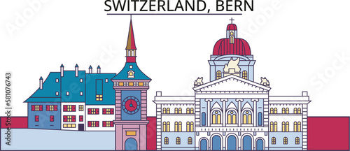 Switzerland, Bern tourism landmarks, vector city travel illustration