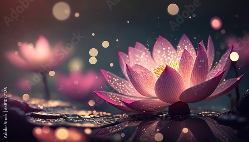 Photographie 3D illustration of a pink lotus flower in water with sunshine