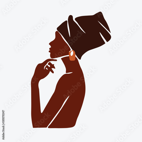 Fashionable black woman in elegant line art style vector abstract
