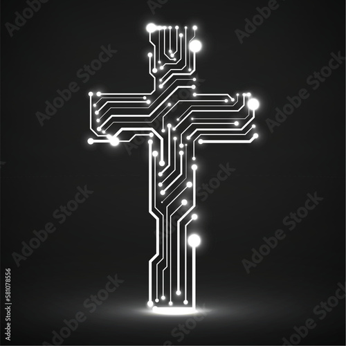 Abstract cross of circuit board. Christian symbol. Vector illustration