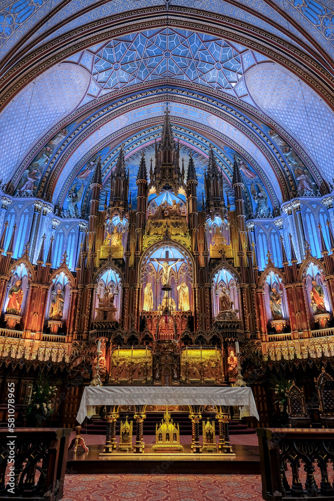 Obraz premium Magnificent opulent splendid baroque gothic church cathedral basilica interiors with stucco, murals, altar, Pilars, ceiling paintings, gold, wood domes nave