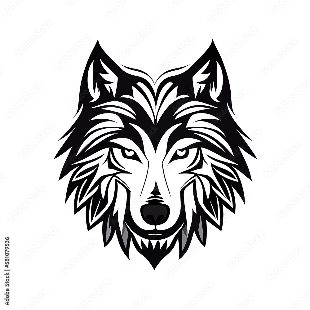 Stylized wolf head, black white AI Generative Stylized wolf head, black white AI Generative