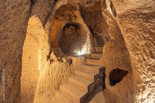 Derinkuyu underground city ancient cave in Cappadocia, Turkey, travel place of Goreme photo