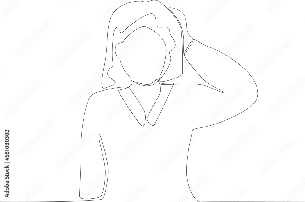 A woman has a backache. Hypertension one-line drawing A woman has a backache. Hypertension one-line drawing