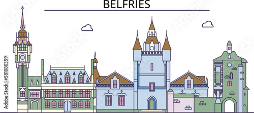 France, Belfries tourism landmarks, vector city travel illustration