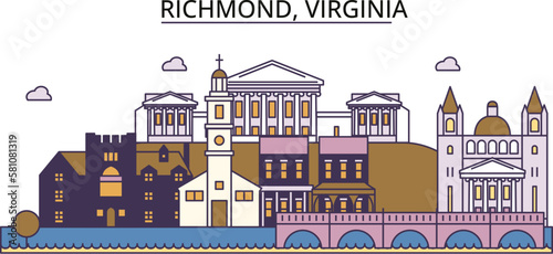 United States, Richmond tourism landmarks, vector city travel illustration photo