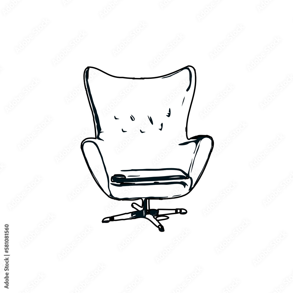 Black and white sketch of a chair with transparent background