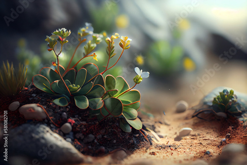 Springtime sees little plants on the ground. generative ai