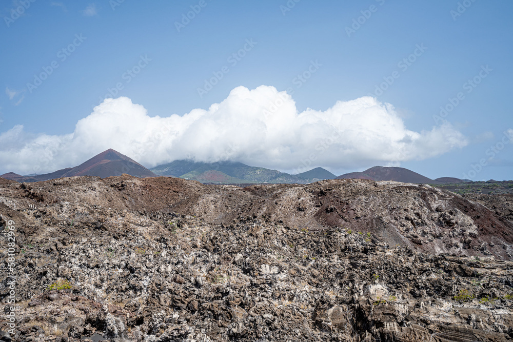 Island landscape with solidified lava flow. Ascension island.