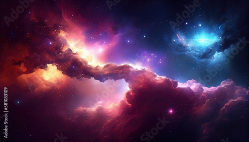 Space background. Galaxy and nebula in night sky with bright stars. Generative AI