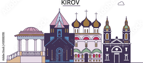 Russia, Kirov tourism landmarks, vector city travel illustration