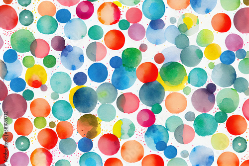 Watercolor pattern with overlapping colorful dots. Generative ai.	