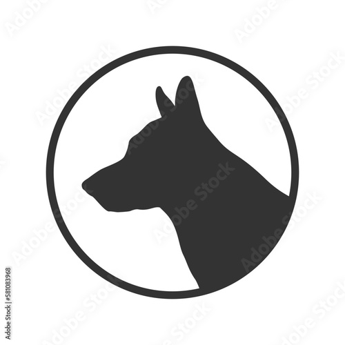 German shepherd graphic icon. Dog sign in the circle isolated on white background. Dog breeding symbol. Vector illustration