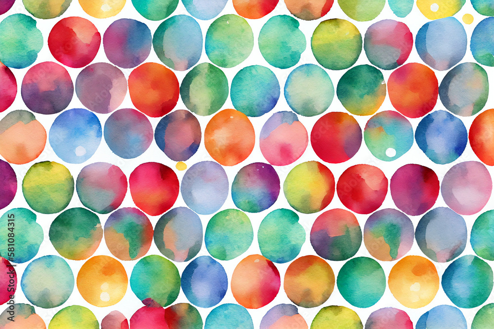 Watercolor pattern with overlapping colorful dots. Generative ai.	
