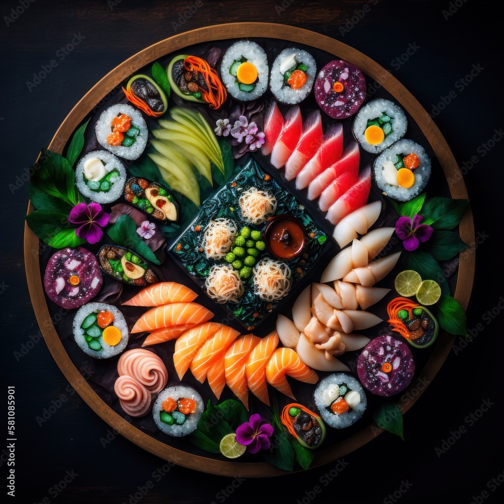 Sushi festival in japanese restaurant. GENERATIVE AI