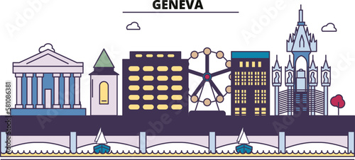 Switzerland, Geneva tourism landmarks, vector city travel illustration photo