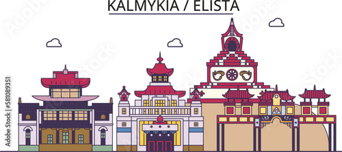 Russia, Elista tourism landmarks, vector city travel illustration