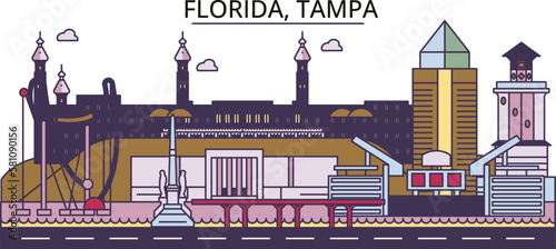 United States, Tampa tourism landmarks, vector city travel illustration