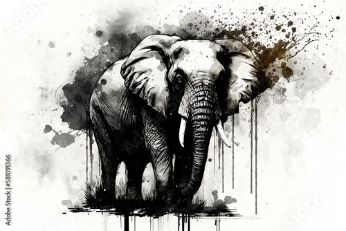 Hand drwan sketch of adult elephant. AI-Generative, Digital Illustration. photo